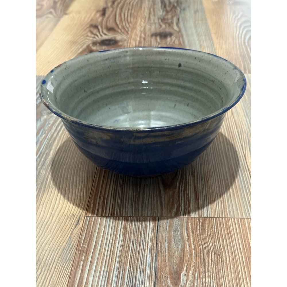 Hand Made Studio Pottery 9.5" Bowl Signed by Artist Blue Gray